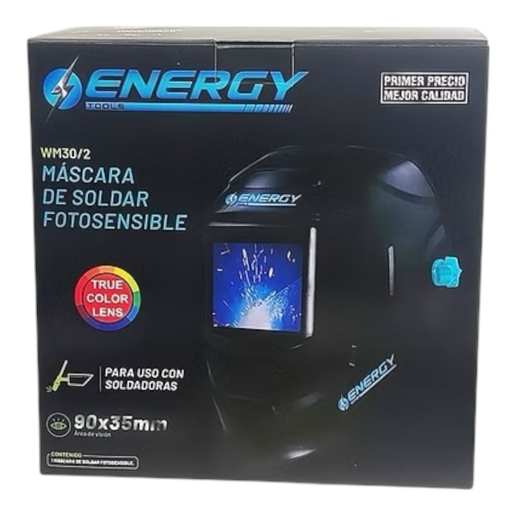 Máscara De Soldar Fotosensible 90x35mm Marca Energy Color Negro